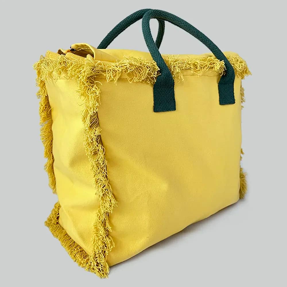 BORSA MARE FRANGE GRANDE GIALLA PROFILO