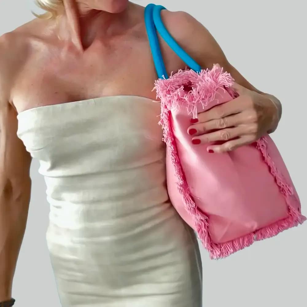 BORSA MARE FRANGE GRANDE ROSA INDOSSATA